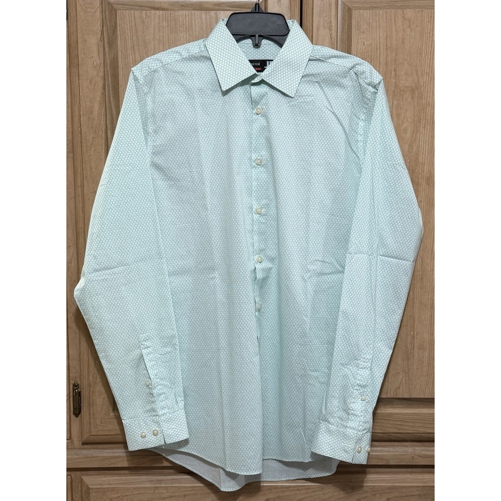 JF J Ferrar Dress Shirt Mens Size M Slim Fit Stretch Button Up Long Sleeve Green